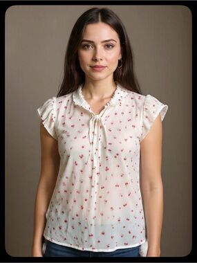 NWT Haver London Cherry Print Flutter Sleeve Blouse - XS